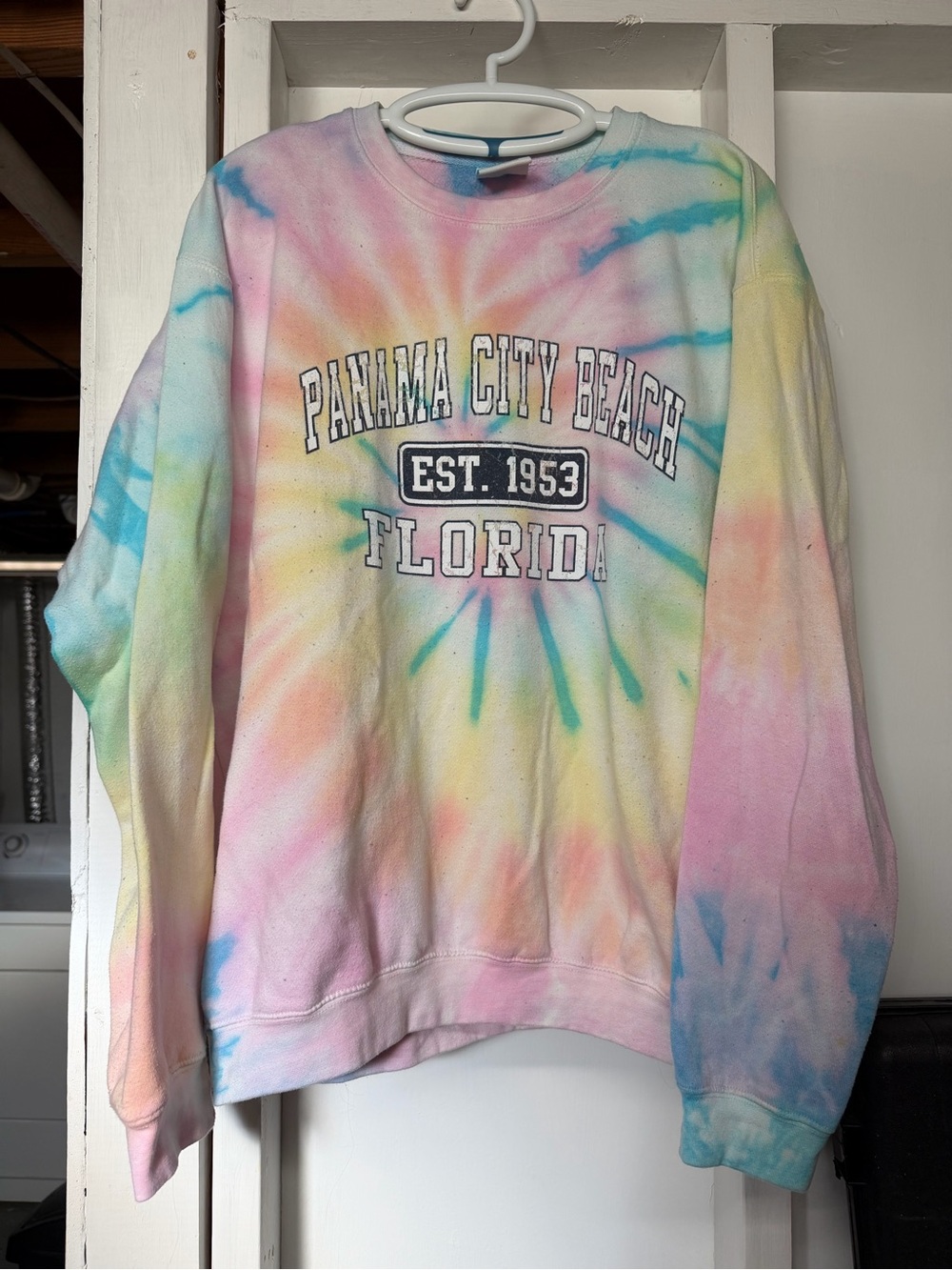 Panama City Beach Florida Tie-Dye Sweatshirt - Pastel Rainbow XL Super Soft
